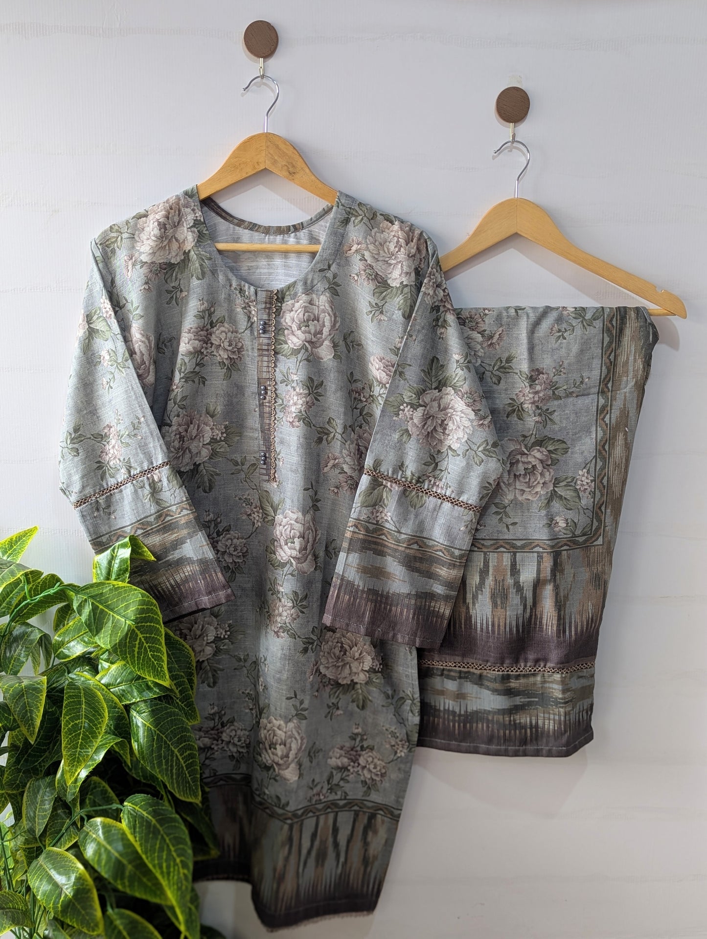 Grey Florals Khaddar 2pc Set