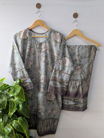 Grey Florals Khaddar 2pc Set