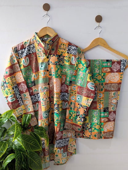 Ethnic Blocks Lawn Button Down Co-ord