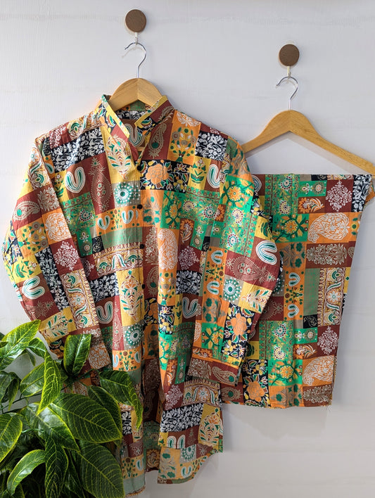 Ethnic Blocks Lawn Button Down Co-ord