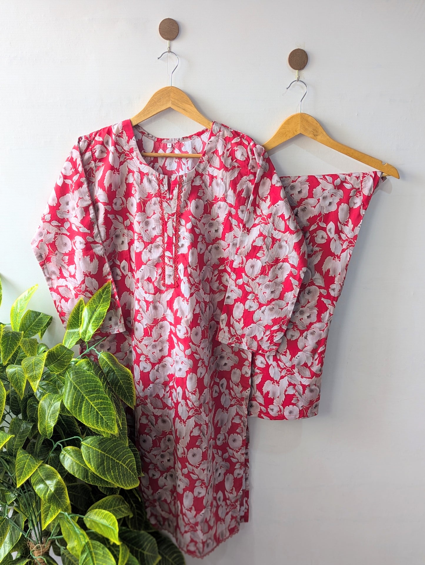 Red & White Florals Lawn Stitched 2pc
