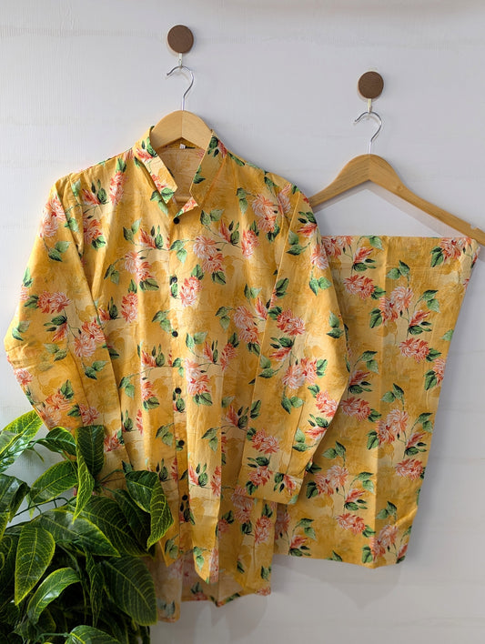 Mustard Florals Lawn Button Down Co-ord