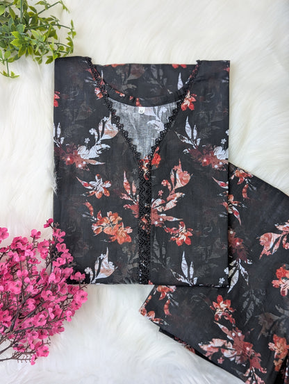 Black Petals Lawn Stitched 2pc