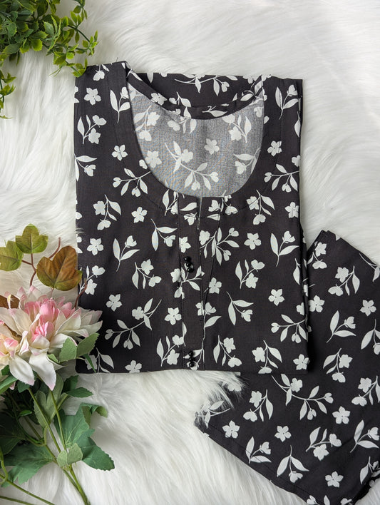 Charcoal Petals Linen 2pc Dress