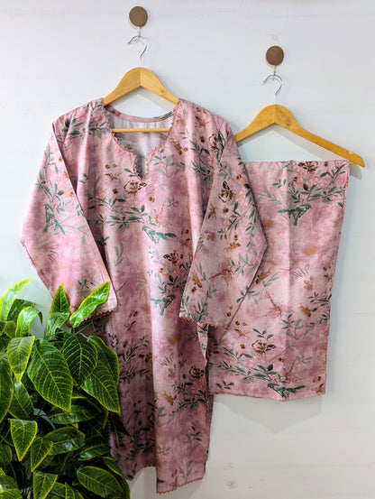Pink Florals Linen Stitched 2pc