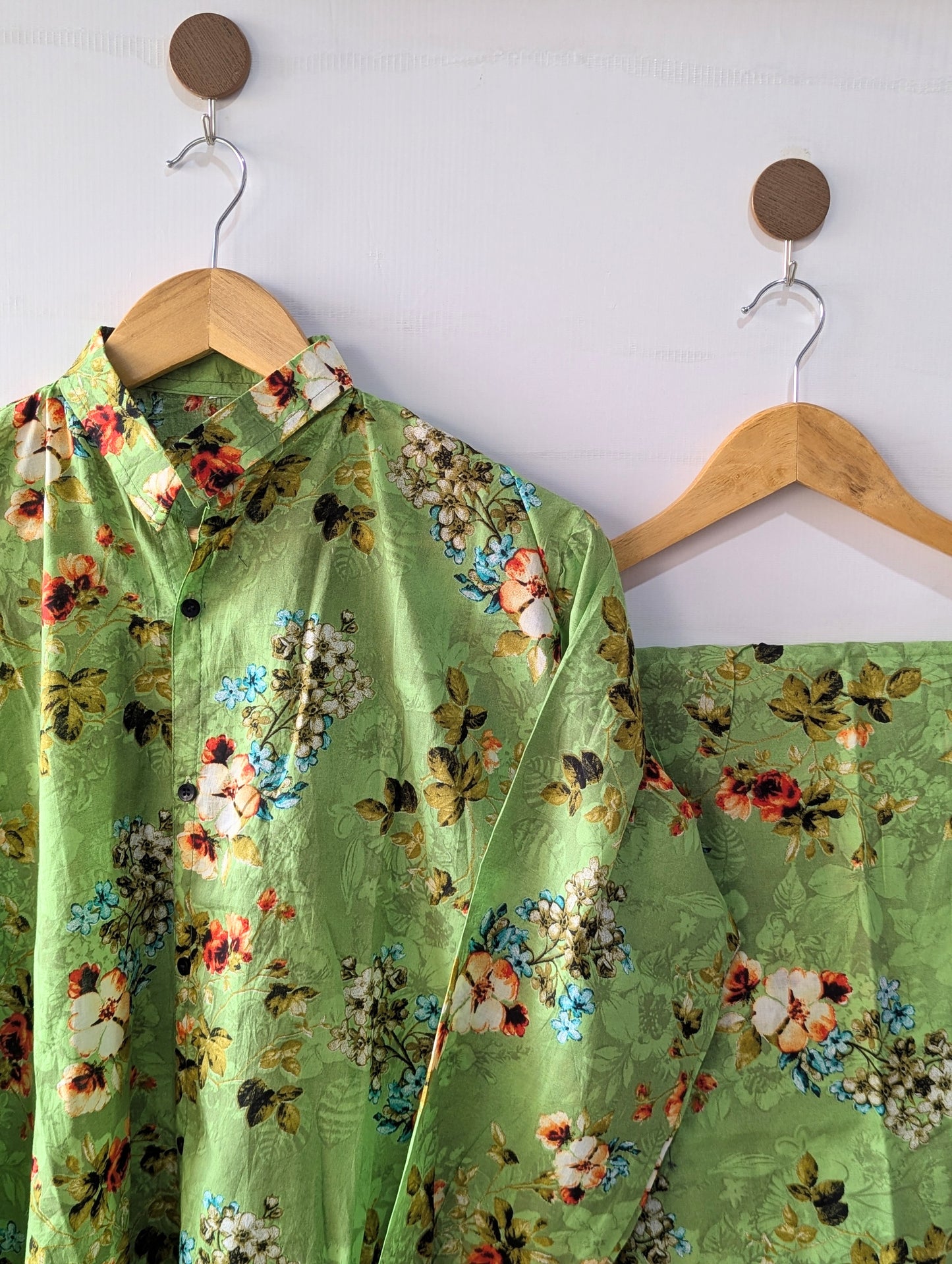 Green Petals Lawn Button Down Co-ord