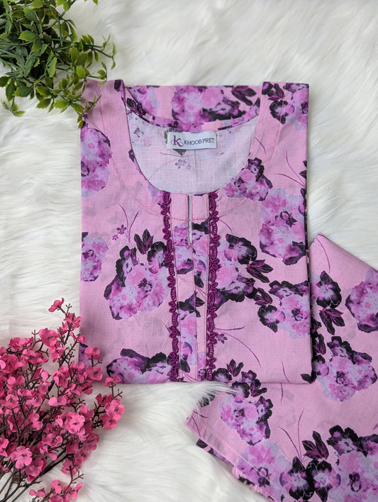 Lavender Floral Lawn Stitched 2pc