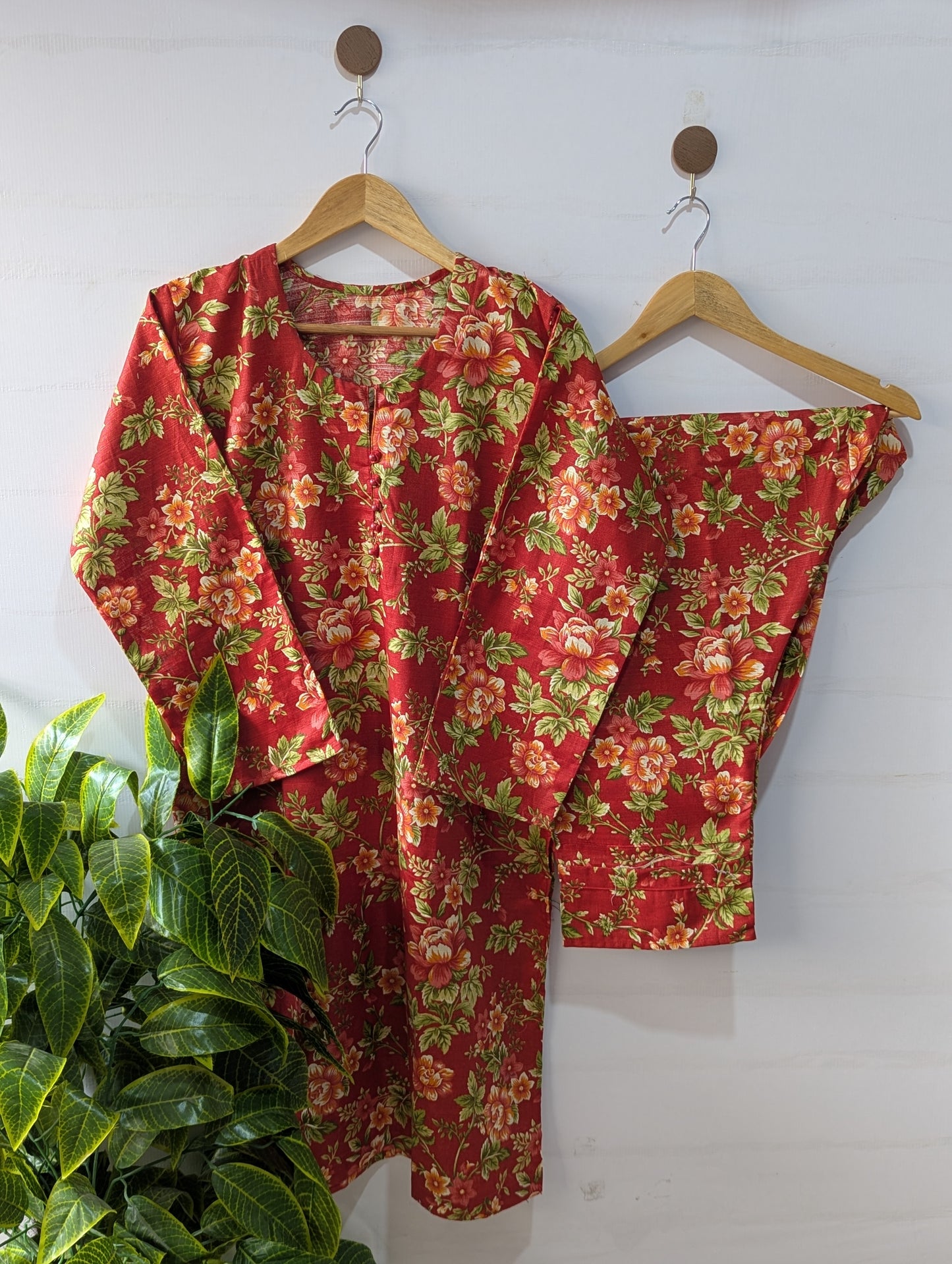 Dark Red Petals Khaddar Stitched 2pc