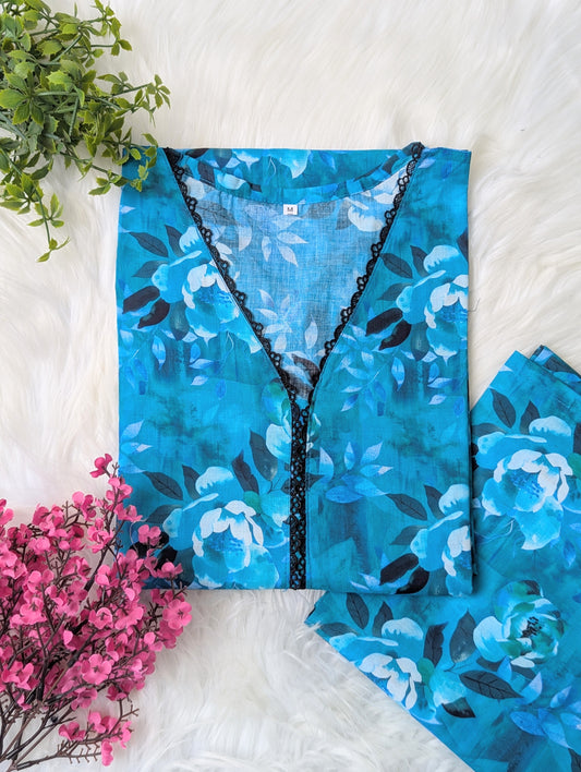 Blue Petals Lawn Stitched 2pc