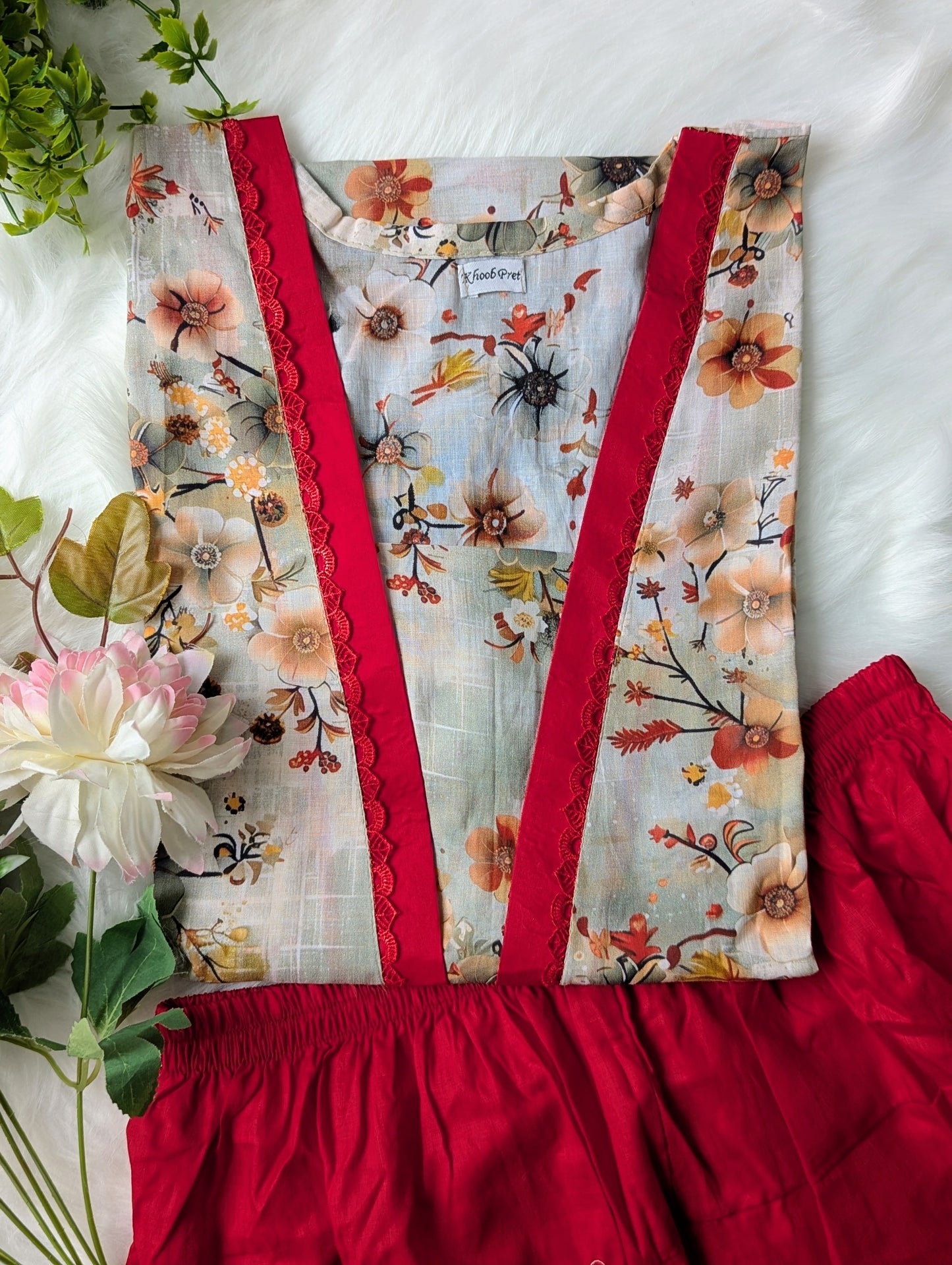 Autumn Florals Lawn Farshi Shalwar Set - 2pc Dress