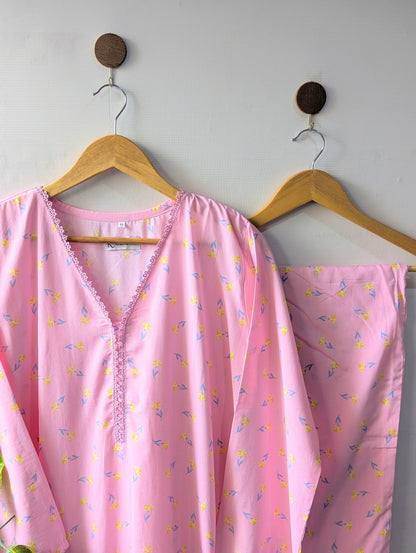 Baby Pink Petals Linen Stitched 2pc
