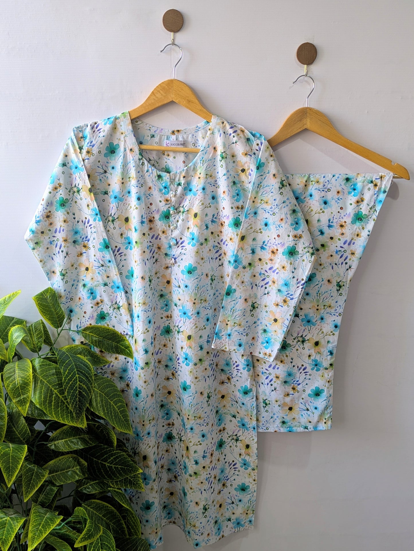 Sea Blue Florals Lawn Stitched 2pc