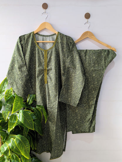 Dark Green Flora Lawn 2pc Co-ord Set