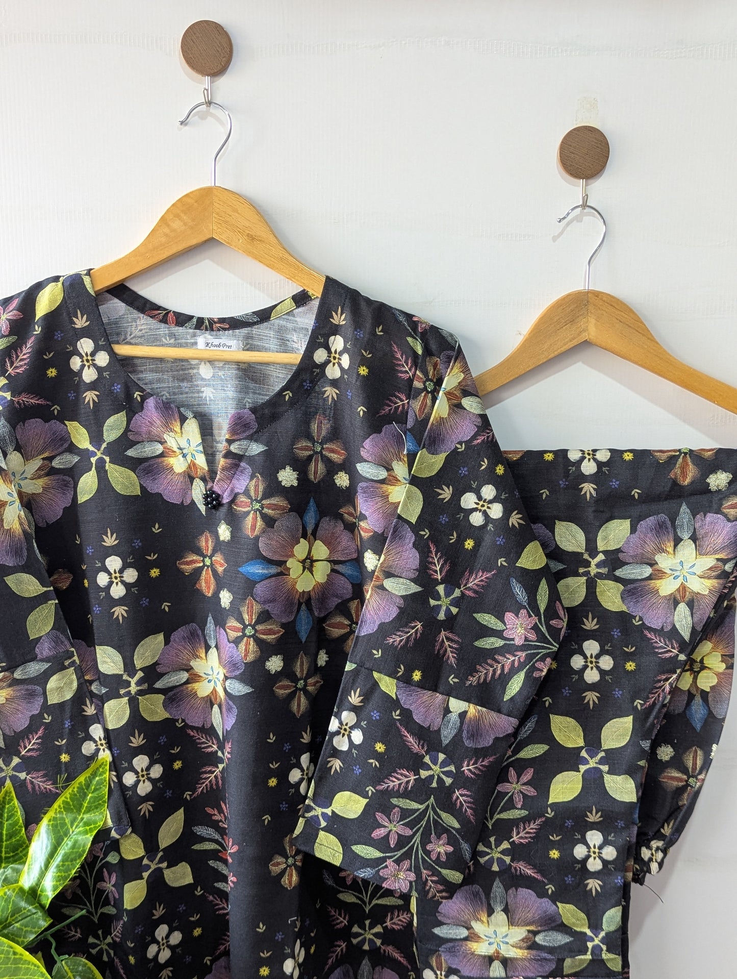 Black Florals Khaddar Stitched 2pc