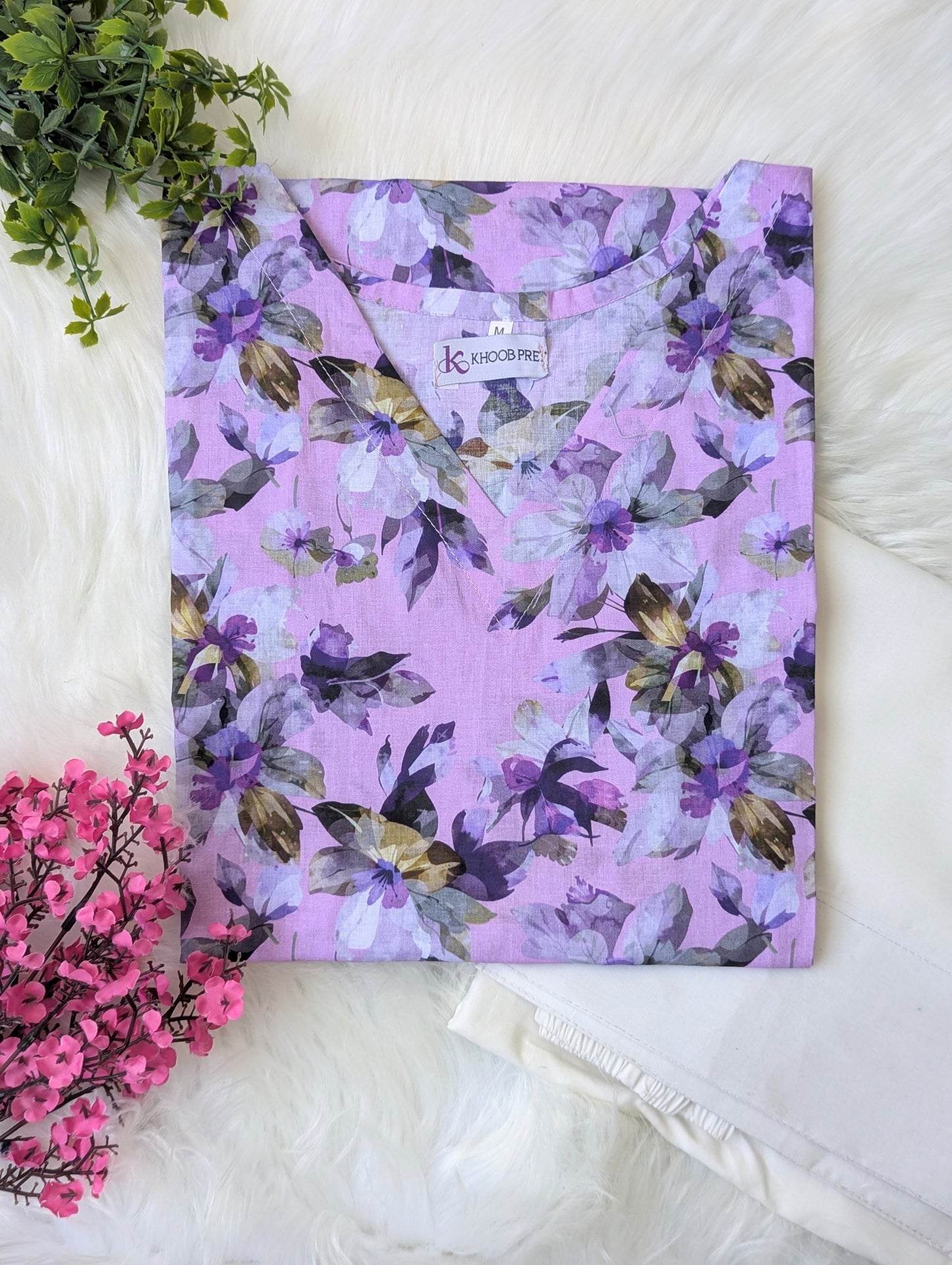 Lilac Floral Lawn Farshi Set - Corset Back - 2pcs