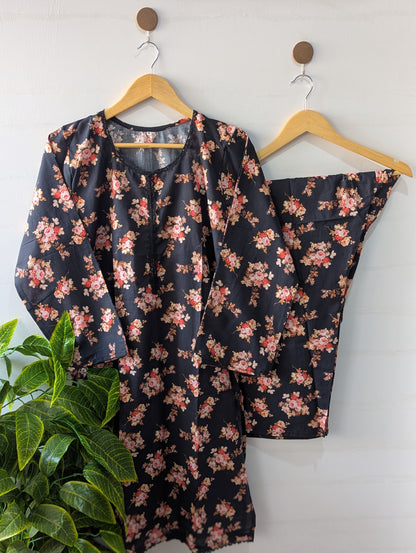Black Florals Lawn 2pc Co-ord Set