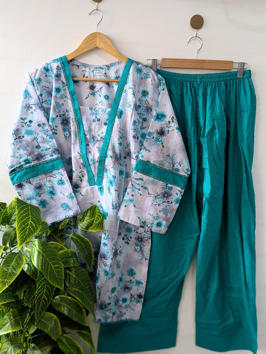 Zinc Florals Lawn Farshi Shalwar Set - 2pc Dress