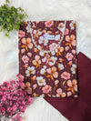 Maroon Petals & Solid Wide Leg Plazo - 2pcs