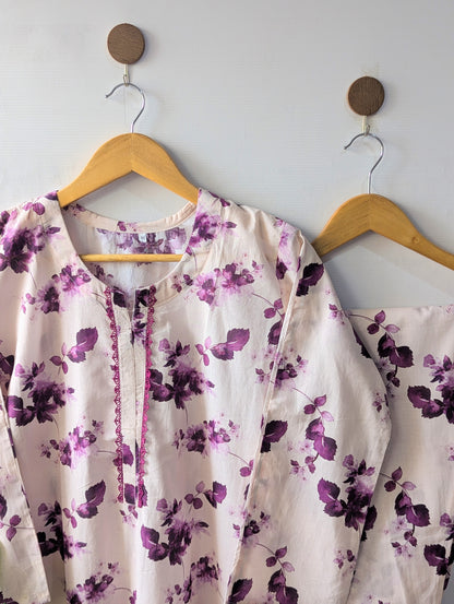 Purple Petals Lawn Stitched 2pc