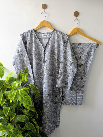 Grey Petals Lawn Stitched 2pc