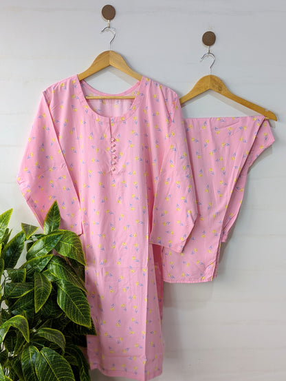 Baby Pink Floral Linen 2pc Dress