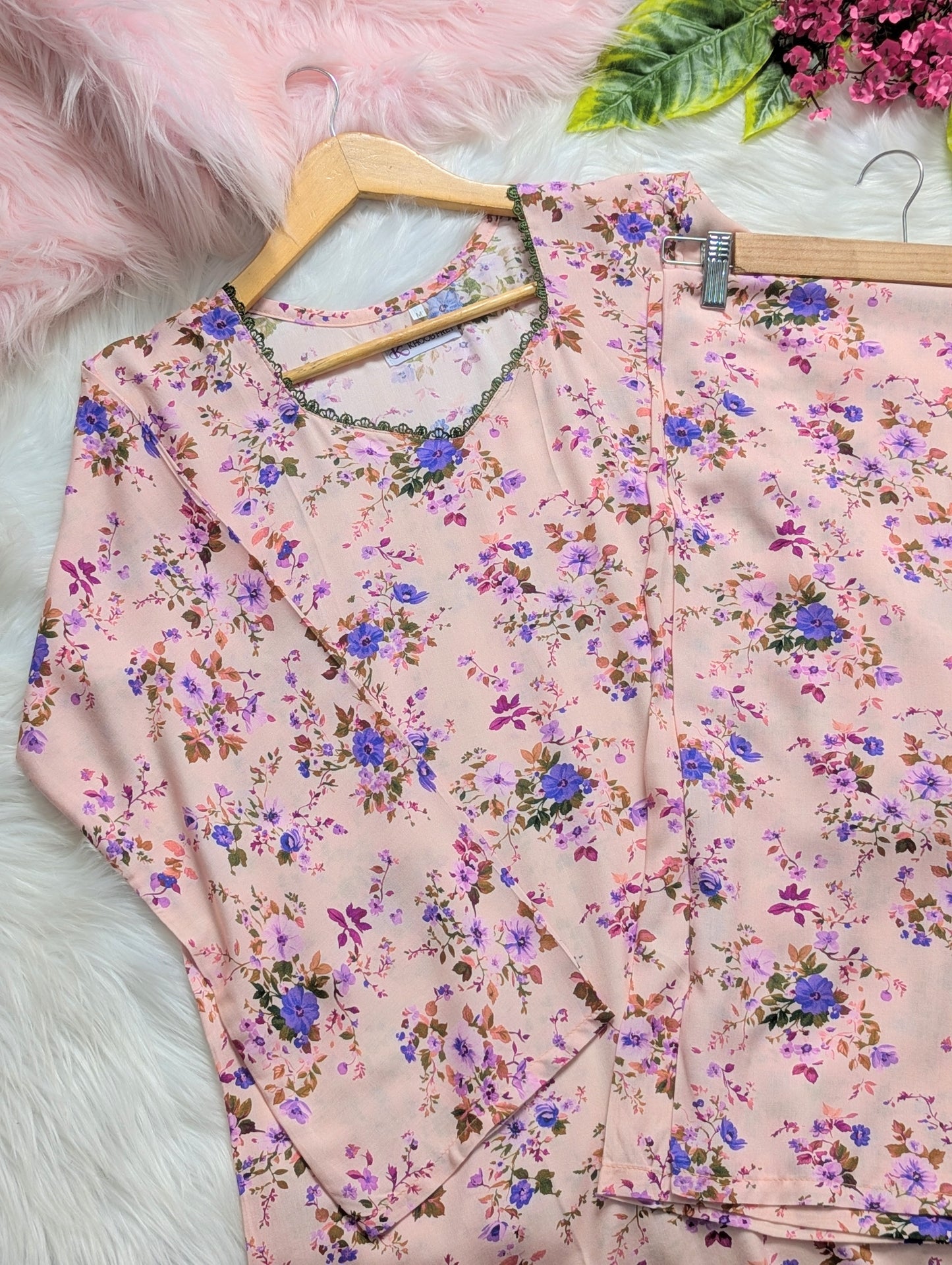 Violet Petals Linen Stitched 2pc