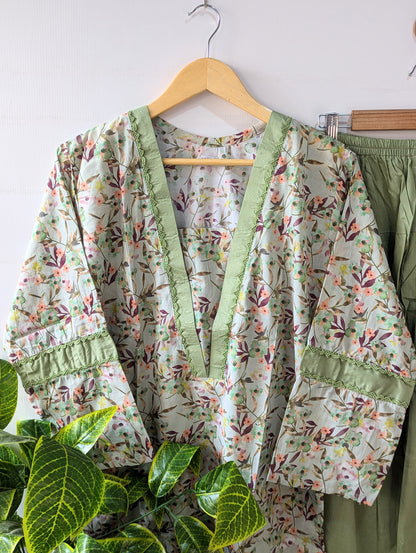Mint Petals Lawn Farshi Shalwar Set - 2pc Dress
