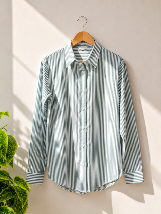Green Striped Corset Back Shirt
