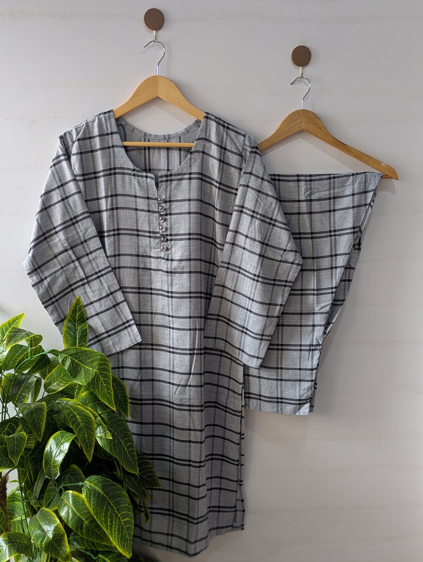 Grey & Black Lines Linen 2pc Dress