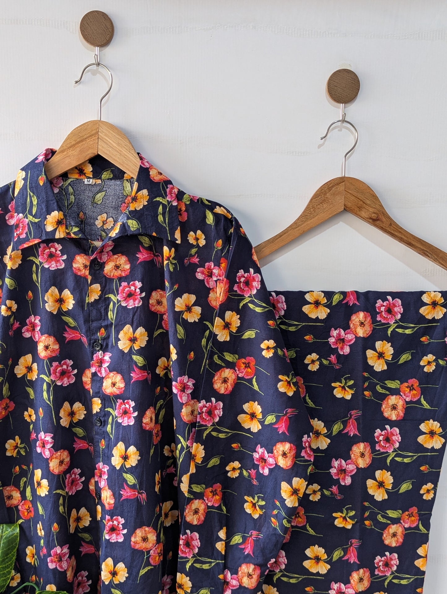 Navy Flora Lawn Buttown Down Co-ord