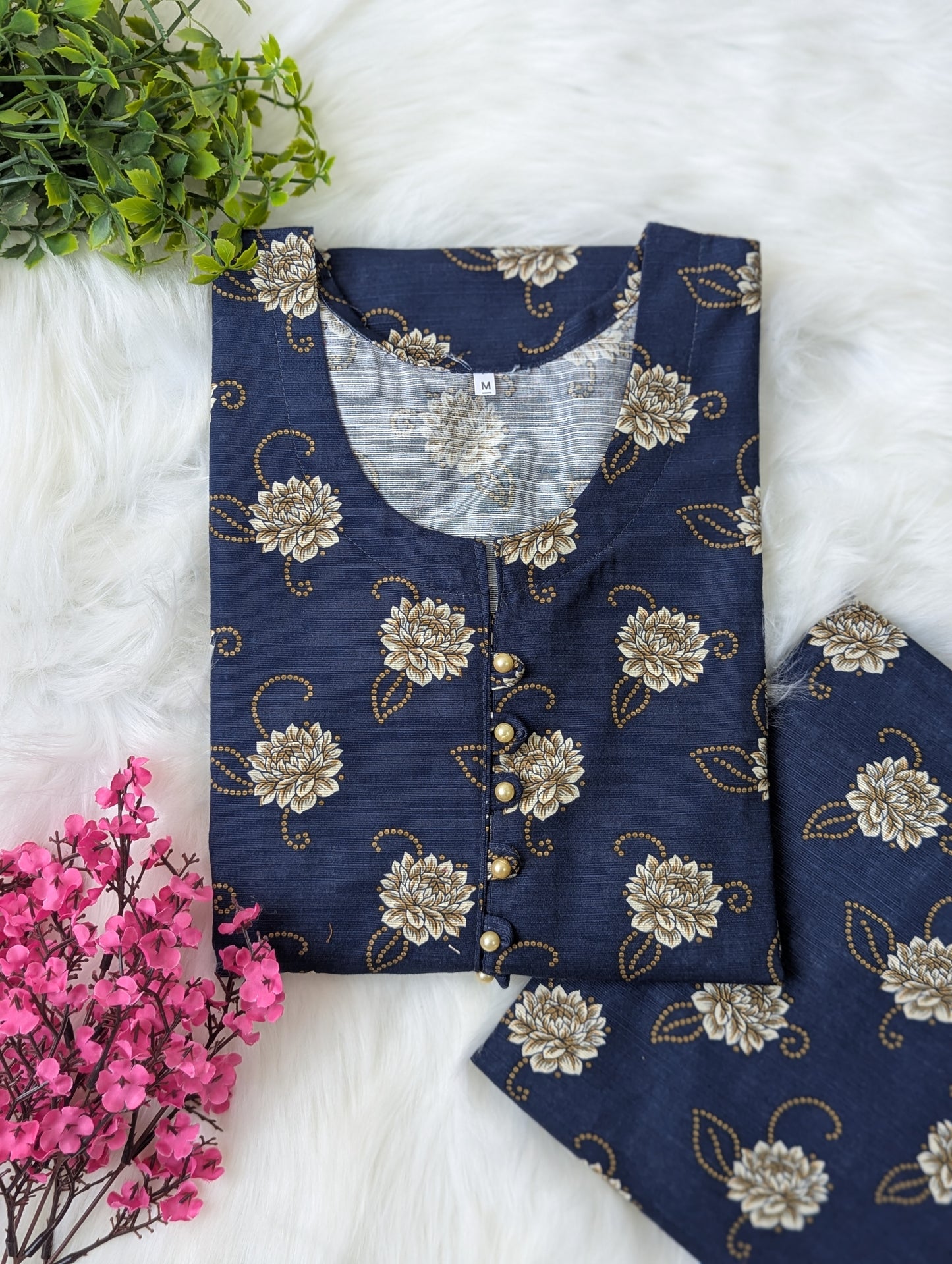 Floral Navy Khaddar Stitched 2pc