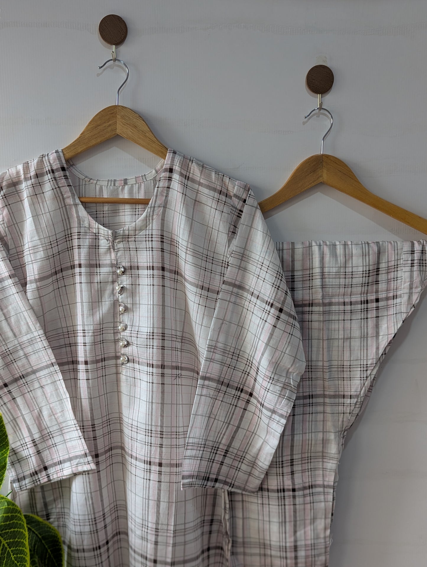 White & Pink Lines Linen 2pc Dress