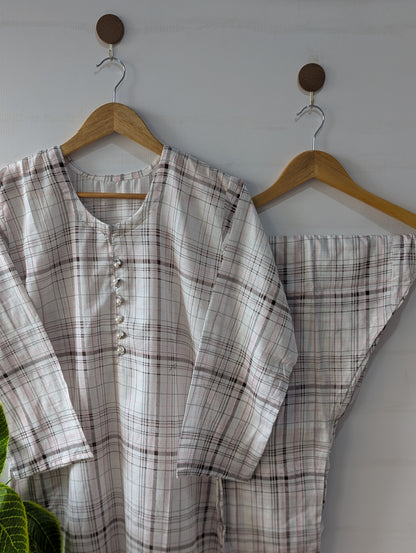 White & Pink Lines Linen 2pc Dress