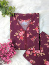 Burgundy Florals Linen Stitched 2pc