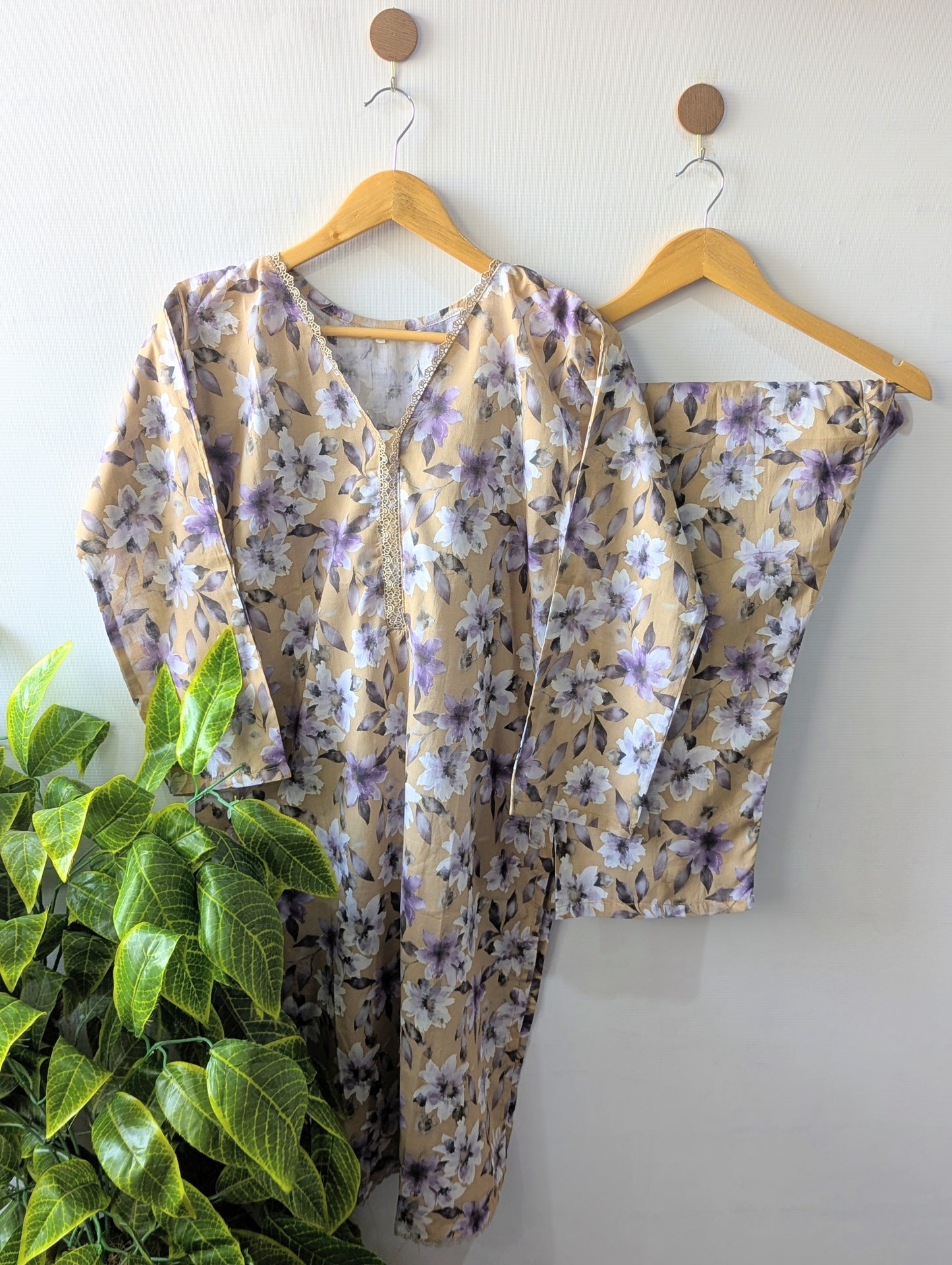 Pastel Voilet Lawn Stitched 2pc
