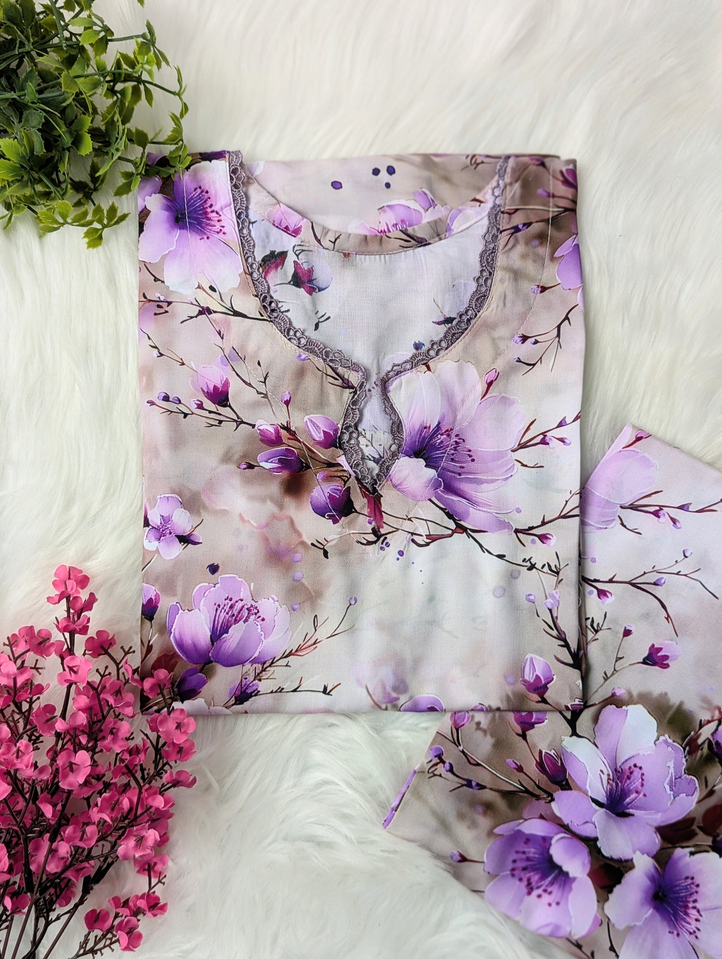 Lilac Floral Linen Stitched 2pc