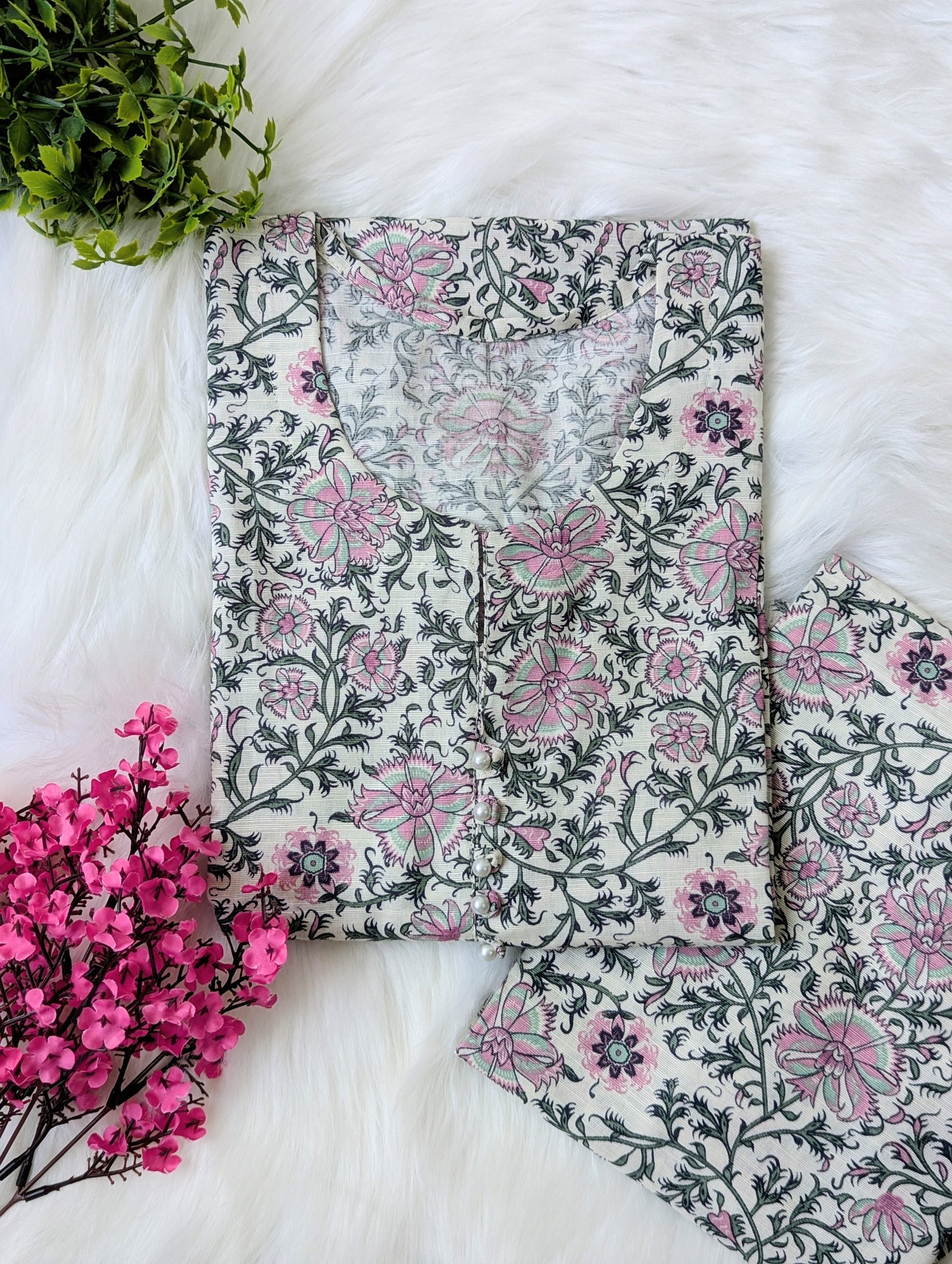 White Florals Khaddar Stitched 2pc