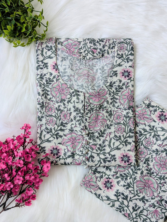 White Florals Khaddar Stitched 2pc