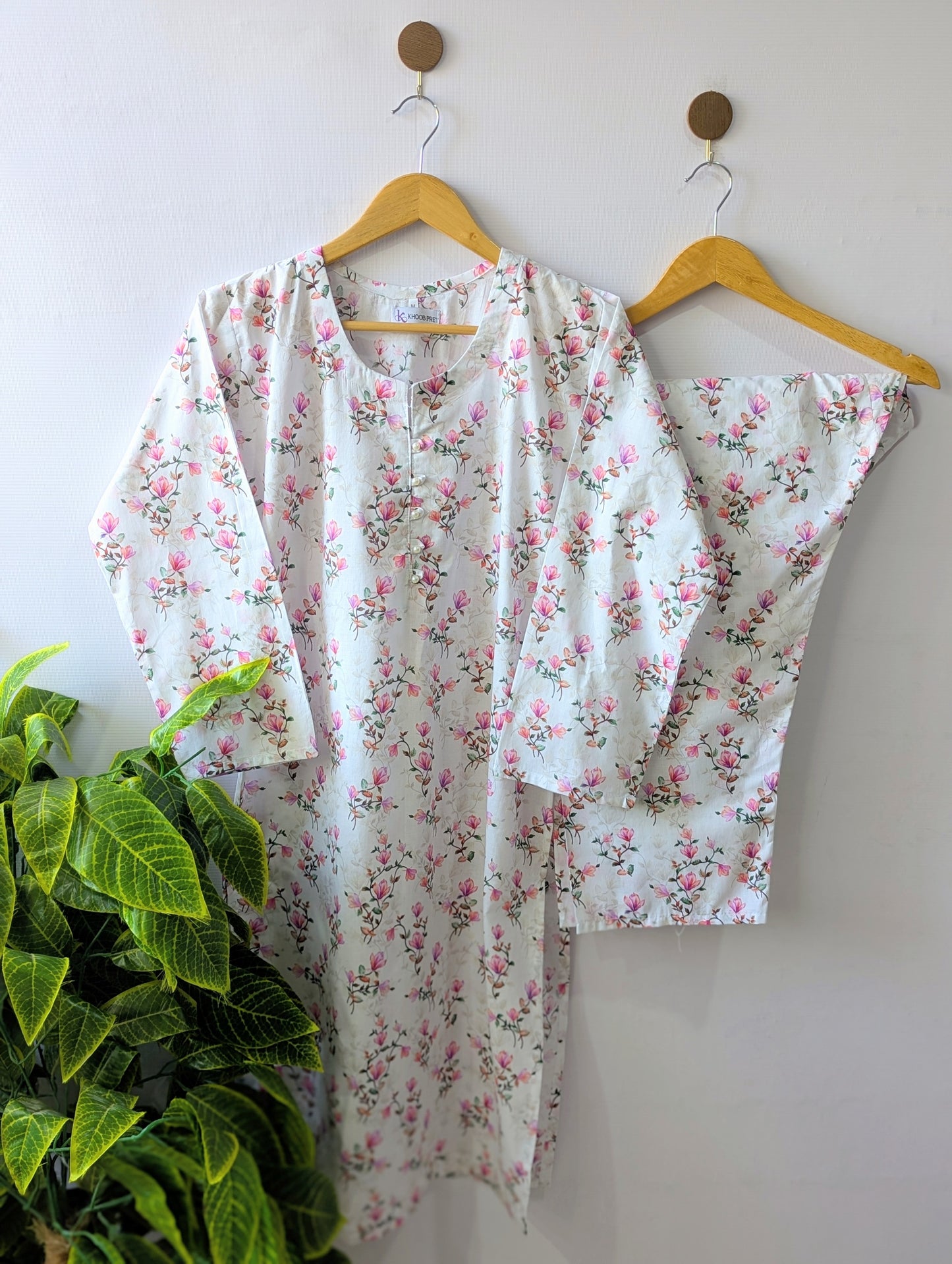 White & Pink Petals Lawn Stitched 2pc