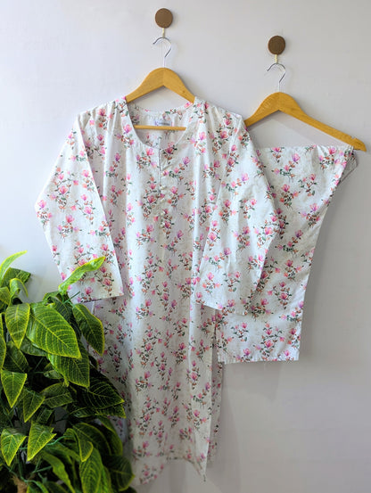 White & Pink Petals Lawn Stitched 2pc