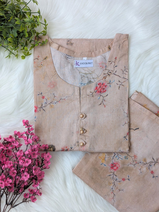 Beige Florals Lawn Stitched 2pc