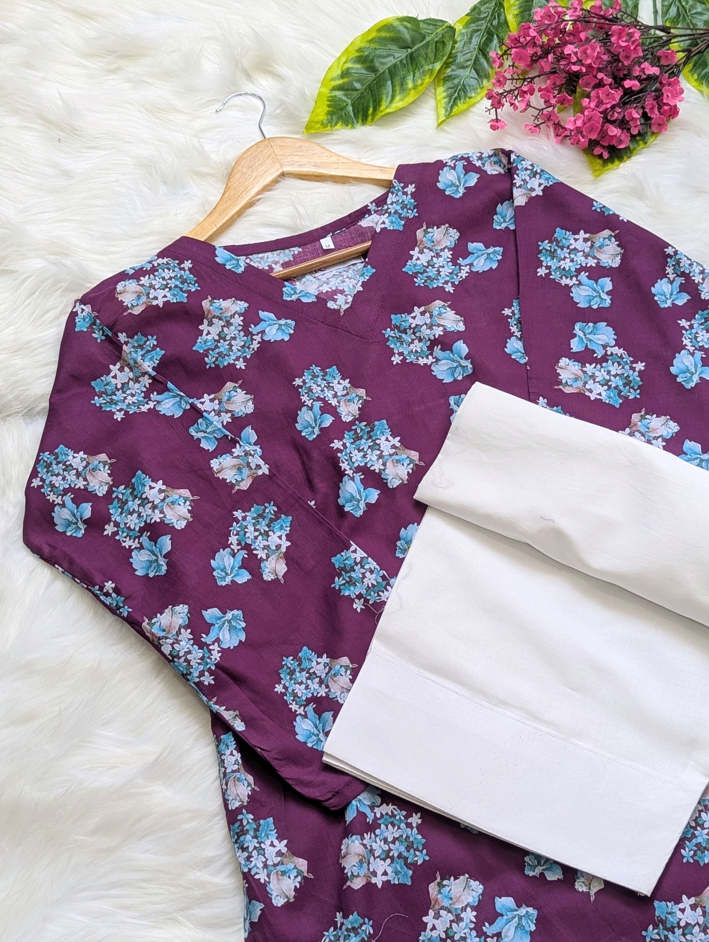 Burgundy Floral Lawn Farshi Set - Corset Back - 2pcs