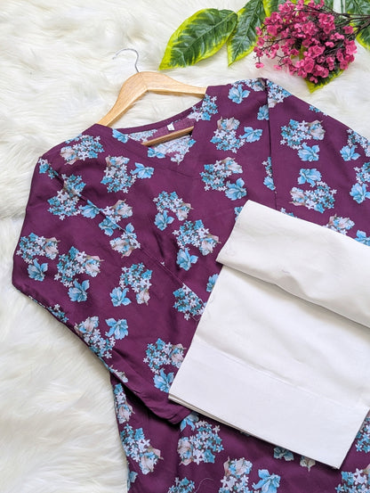 Burgundy Floral Lawn Farshi Set - Corset Back - 2pcs