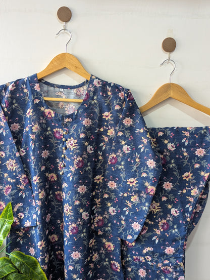 Navy Petals Khaddar Stitched 2pc