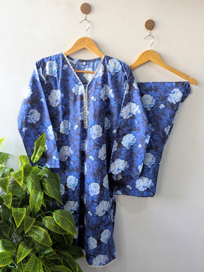 Navy Petals Lawn Stitched 2pc