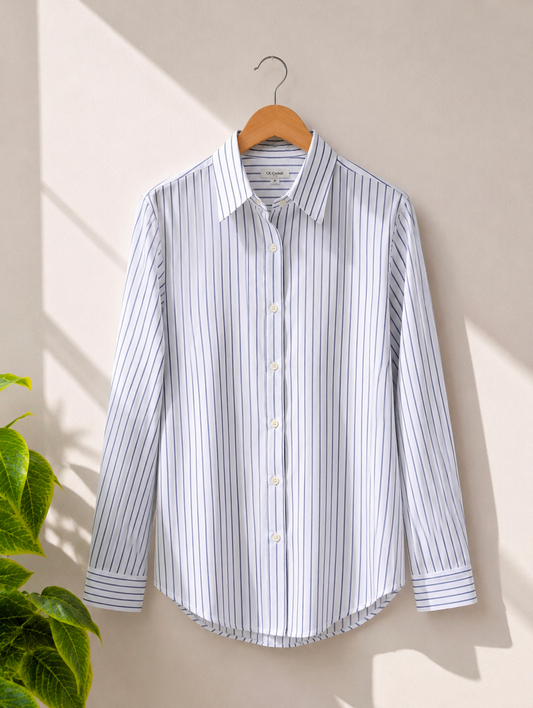 Blue Striped Corset Back Shirt