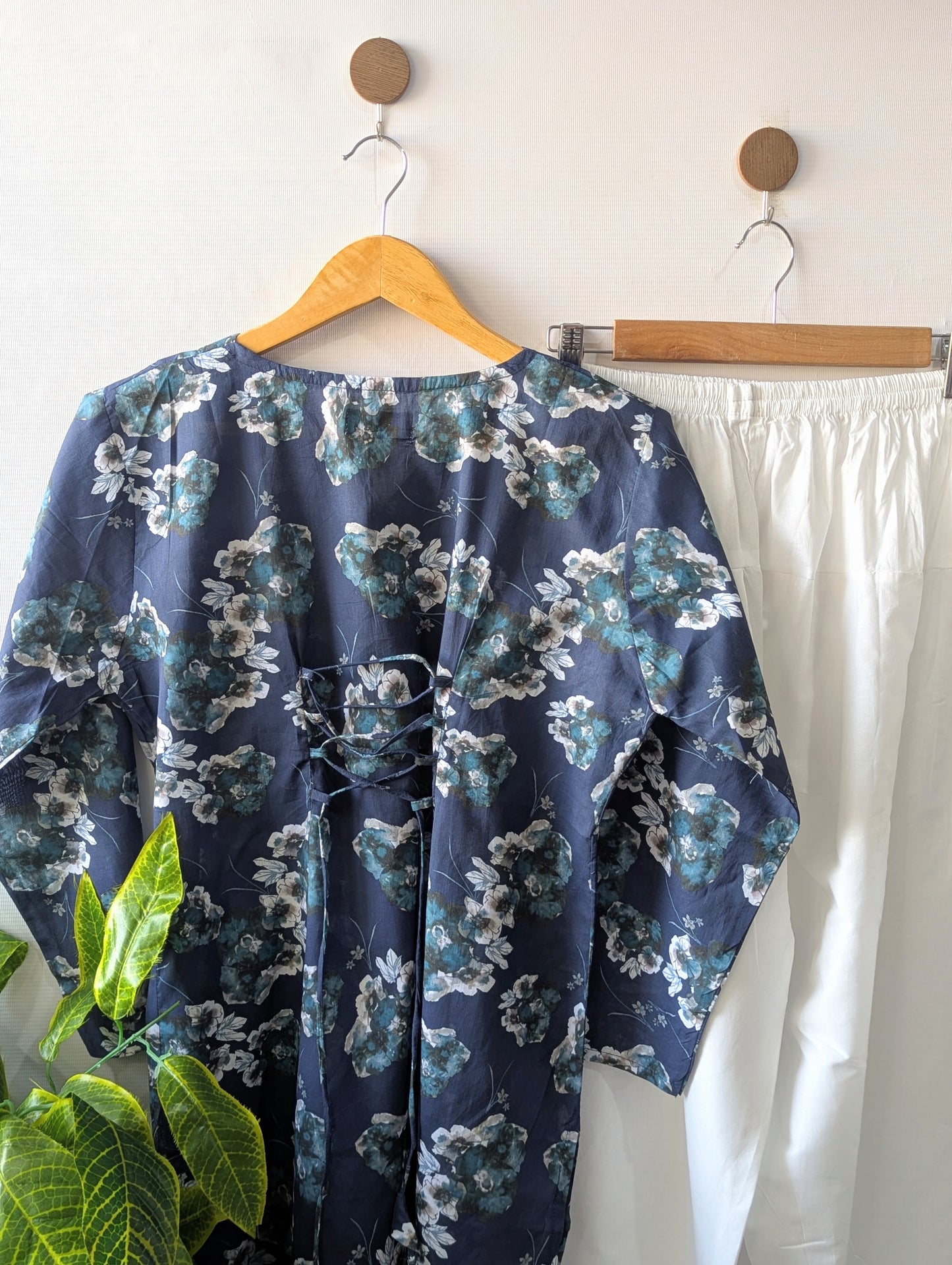 Navy Floral Lawn Farshi Set - Corset Back - 2pcs