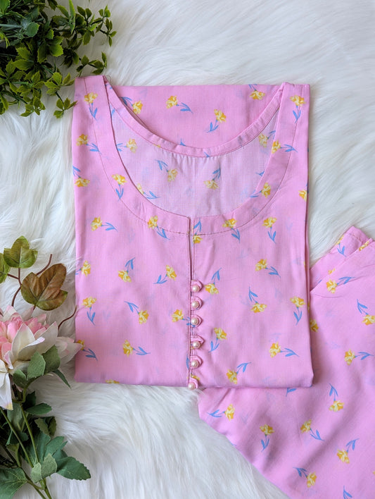 Baby Pink Floral Linen 2pc Dress