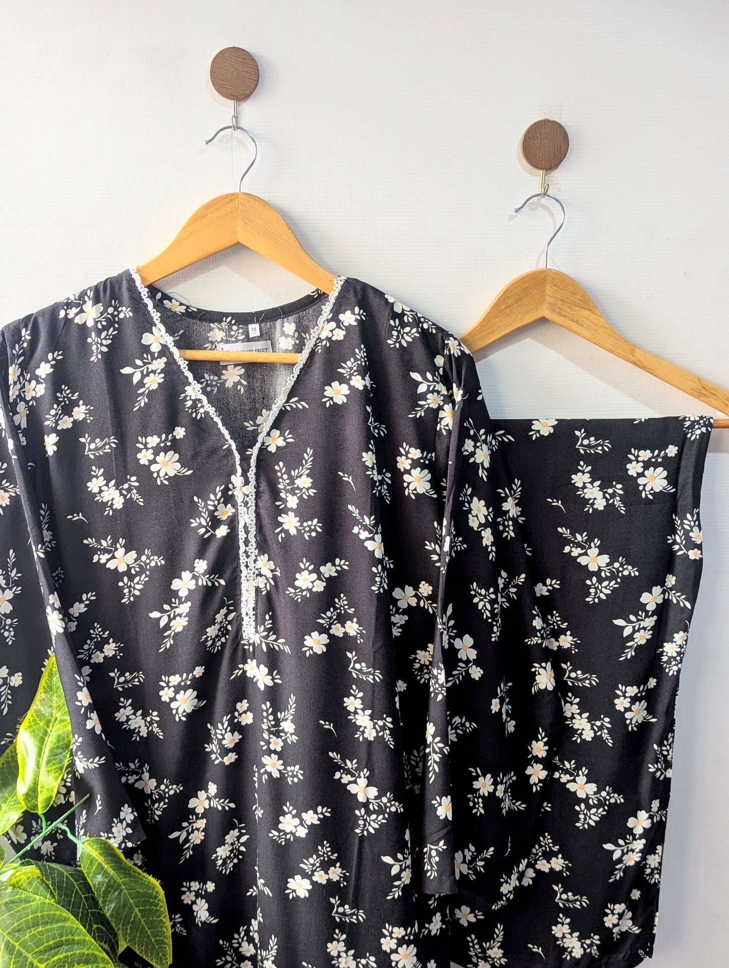 Black Petals Linen Stitched 2pc