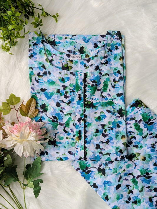 Sea Blue Petals Lawn 2pc Co-ord Set